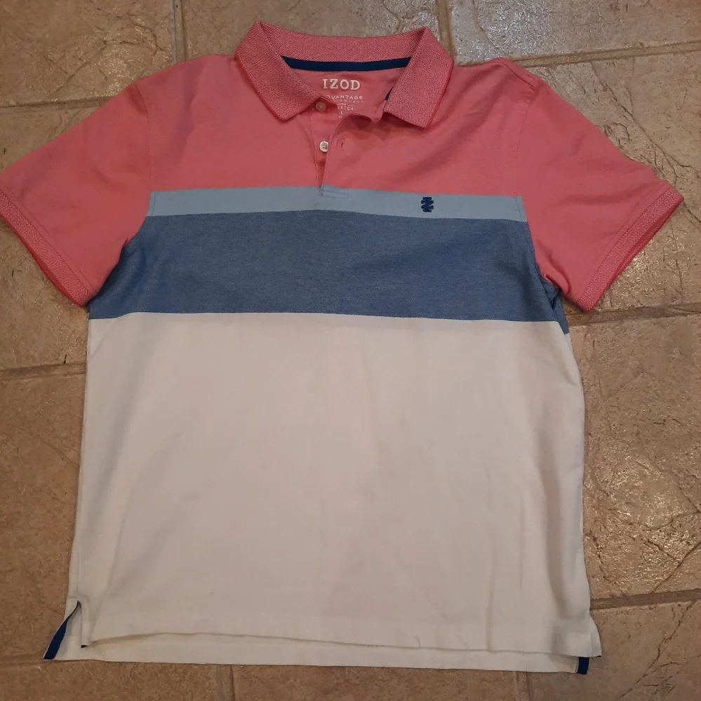 New IZOD polo shirt color block youth L or adult S